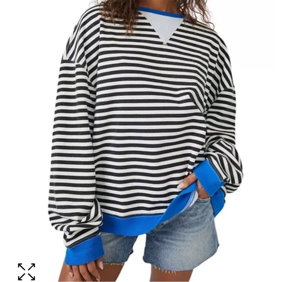 NWT We The Free by Free People Classic Striped Oversized Crewneck - Picture 2 of 5